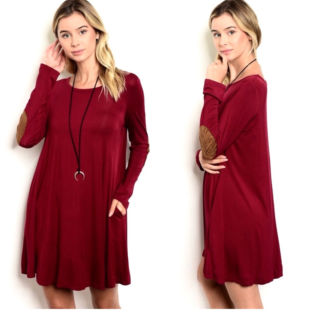 Burgundy Tunic/ Dress with Suede Elbow NEW